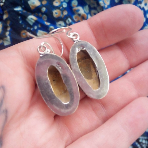 ❤ Artisan Malingo Jasper SS .925 Chunky Earrings w Ornate Bevel! - Picture 5 of 6